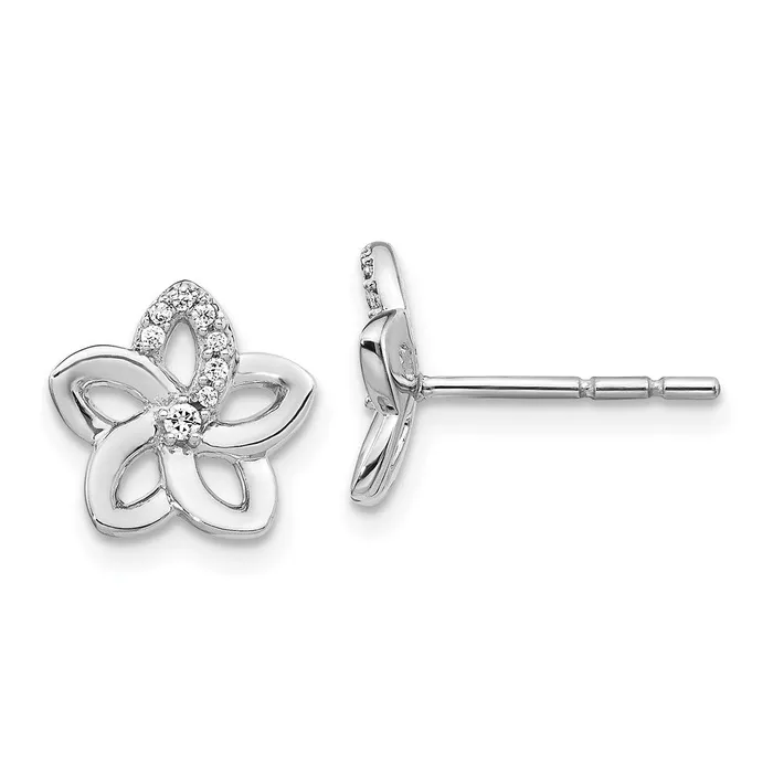 Goldia Earrings Solid 14k White Gold Simulated CZ Flower Earrings