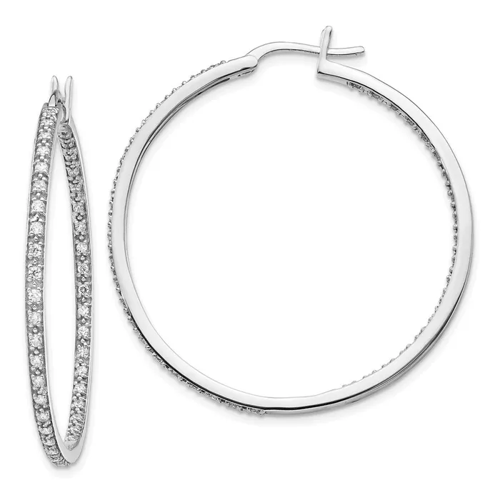 Goldia Earrings Solid 14k White Gold Simulated CZ InOut Hoop Earrings