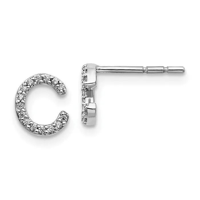 Goldia Earrings Solid 14k White Gold Simulated CZ Initial C Earrings