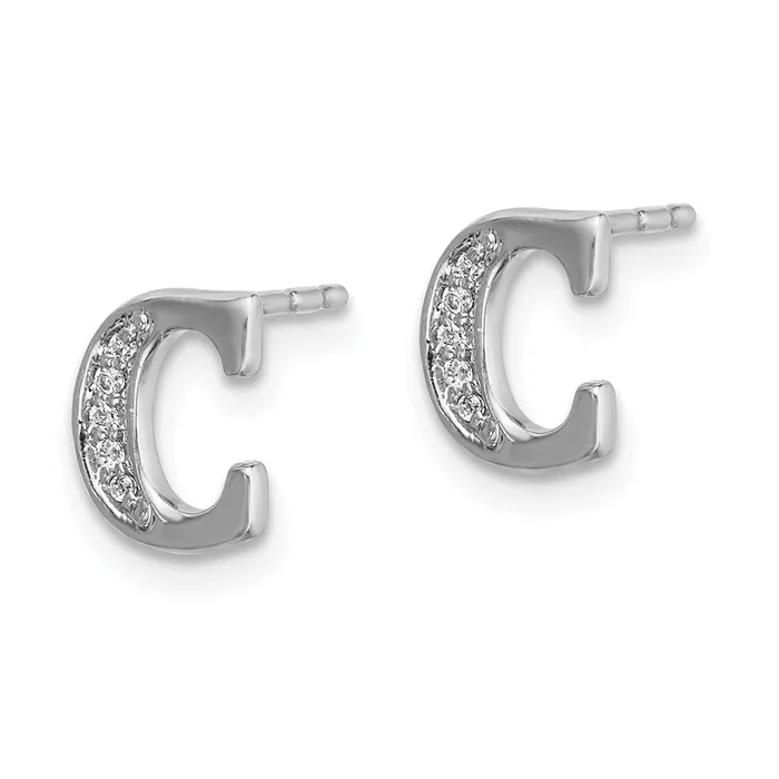 Goldia Earrings Solid 14k White Gold Simulated CZ Initial C Earrings