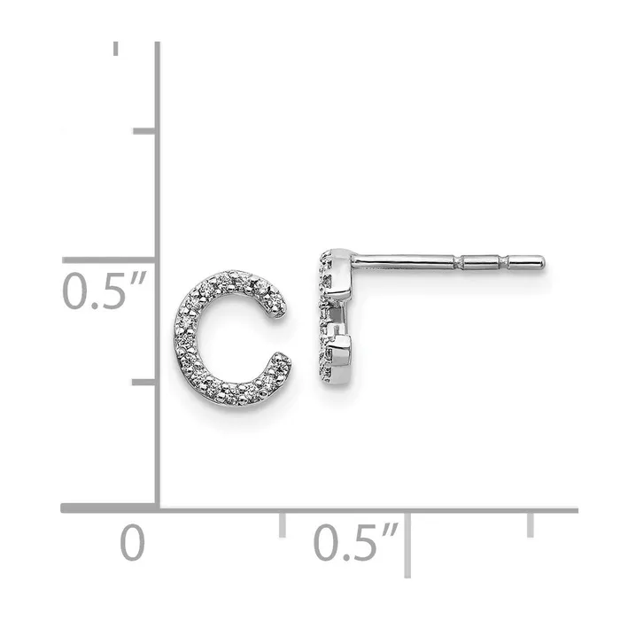 Goldia Earrings Solid 14k White Gold Simulated CZ Initial C Earrings
