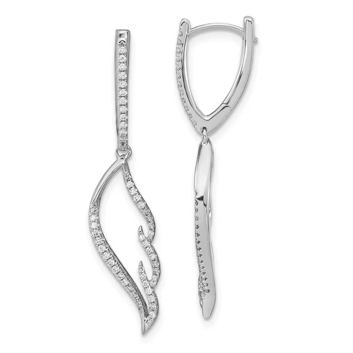 Goldia Earrings Solid 14k White Gold Simulated CZ Wing Hinged Hoop Dangle Earrings Goldia Earrings Solid 14k White Gold Simulated CZ Wing Hinged Hoop Dangle Earrings