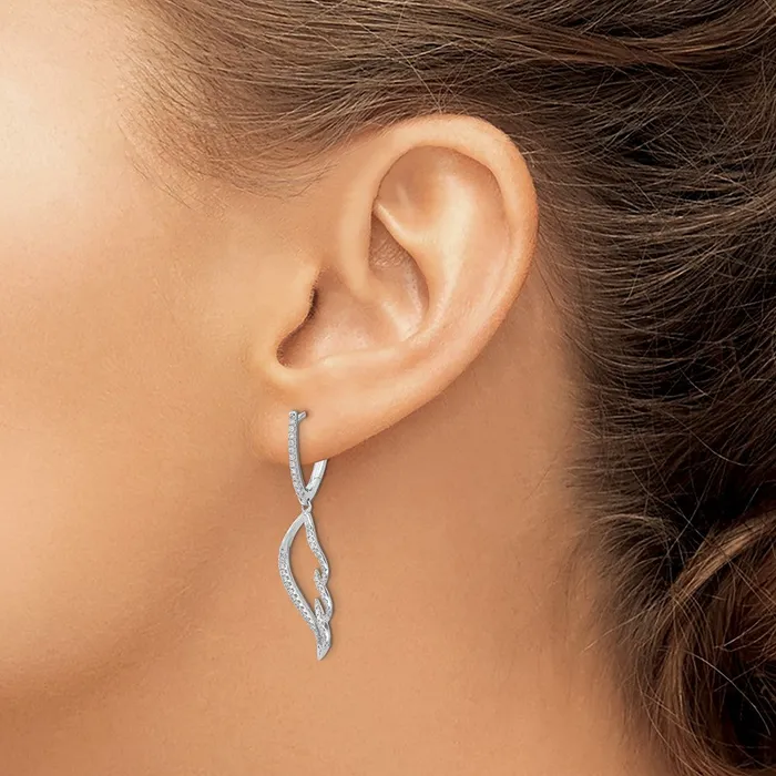 Goldia Earrings Solid 14k White Gold Simulated CZ Wing Hinged Hoop Dangle Earrings Goldia Earrings Solid 14k White Gold Simulated CZ Wing Hinged Hoop Dangle Earrings