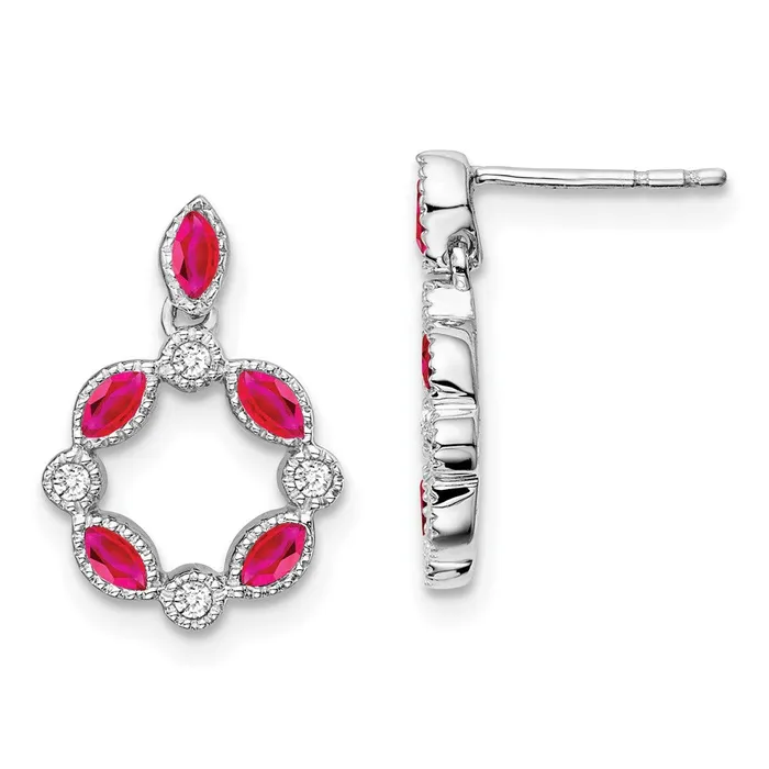 Goldia Earrings Solid 14k White Gold Simulated Ruby and CZ Dangle Earrings Goldia Earrings Solid 14k White Gold Simulated Ruby and CZ Dangle Earrings