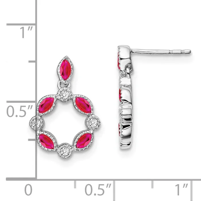 Goldia Earrings Solid 14k White Gold Simulated Ruby and CZ Dangle Earrings Goldia Earrings Solid 14k White Gold Simulated Ruby and CZ Dangle Earrings