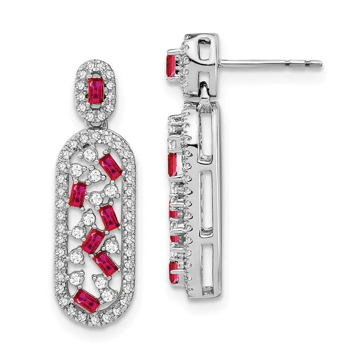 Goldia Earrings Solid 14k White Gold Simulated Ruby and CZ Earrings