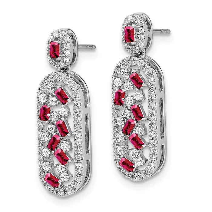 Goldia Earrings Solid 14k White Gold Simulated Ruby and CZ Earrings