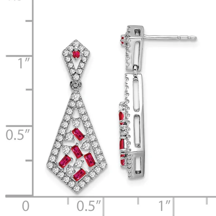 Goldia Earrings Solid 14k White Gold Simulated Ruby and CZ Earrings