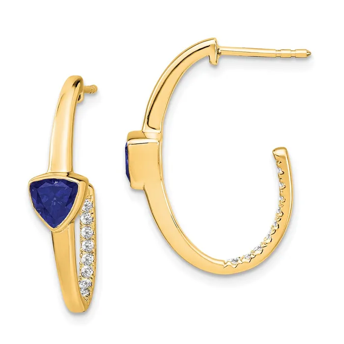 Goldia Earrings Solid 14k Yellow Gold Trillion Created Simulated Sapphire and CZ Jhoop Earrings Goldia Earrings Solid 14k Yellow Gold Trillion Created Simulated Sapphire and CZ Jhoop Earrings