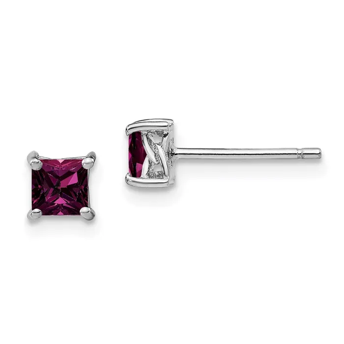 Goldia Earrings Sterling Silver 4mm Princess Rhodolite Garnet Post Earrings Goldia Earrings Sterling Silver 4mm Princess Rhodolite Garnet Post Earrings