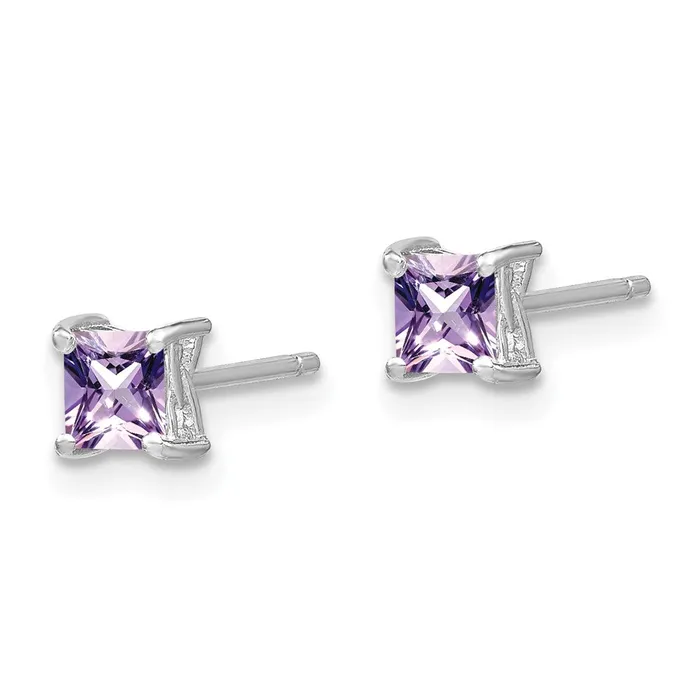 Goldia Earrings Sterling Silver 4mm Princess Rhodolite Garnet Post Earrings