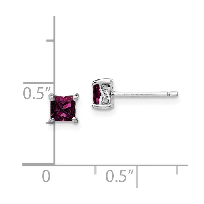 Goldia Earrings Sterling Silver 4mm Princess Rhodolite Garnet Post Earrings