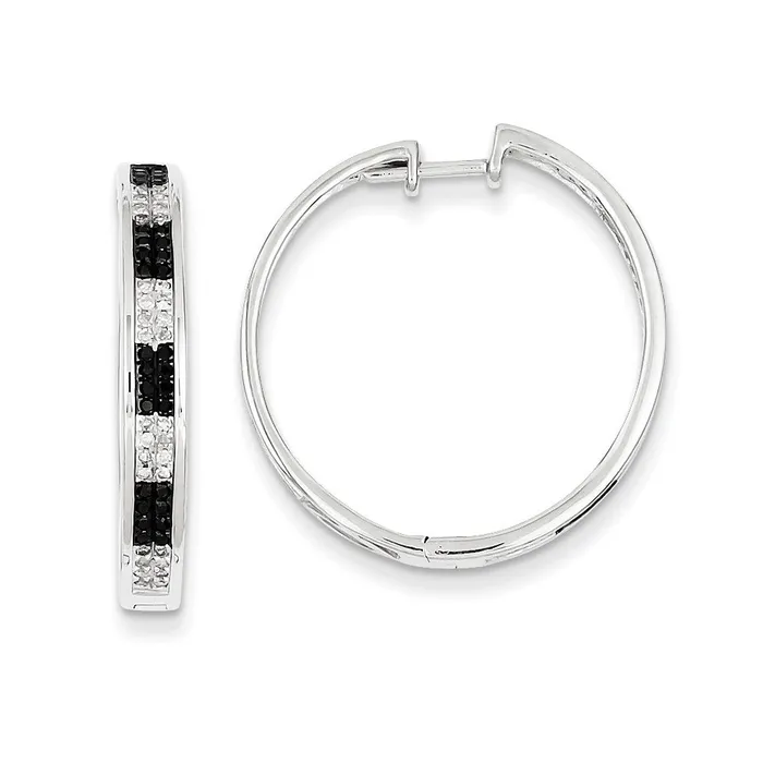 Goldia Earrings Sterling Silver Black u0026 White Diamond Hoop Earrings
