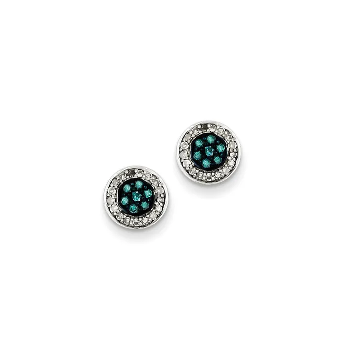 Goldia Earrings Sterling Silver White u0026 Blue Diamond Stud Earrings