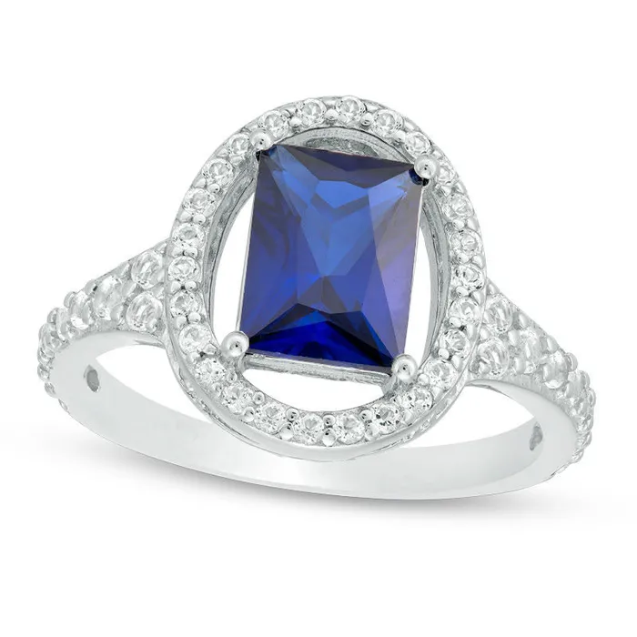 Goldia EmeraldCut LabCreated Blue Sapphire and White Topaz OvalShaped Open Frame Ring in Sterling Silver Rings Goldia EmeraldCut LabCreated Blue Sapphire and White Topaz OvalShaped Open Frame Ring in Sterling Silver Rings