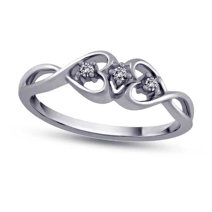 Goldia Natural Diamond Accent Double Heart Promise Ring in Solid 10K White Gold Rings Goldia Natural Diamond Accent Double Heart Promise Ring in Solid 10K White Gold Rings
