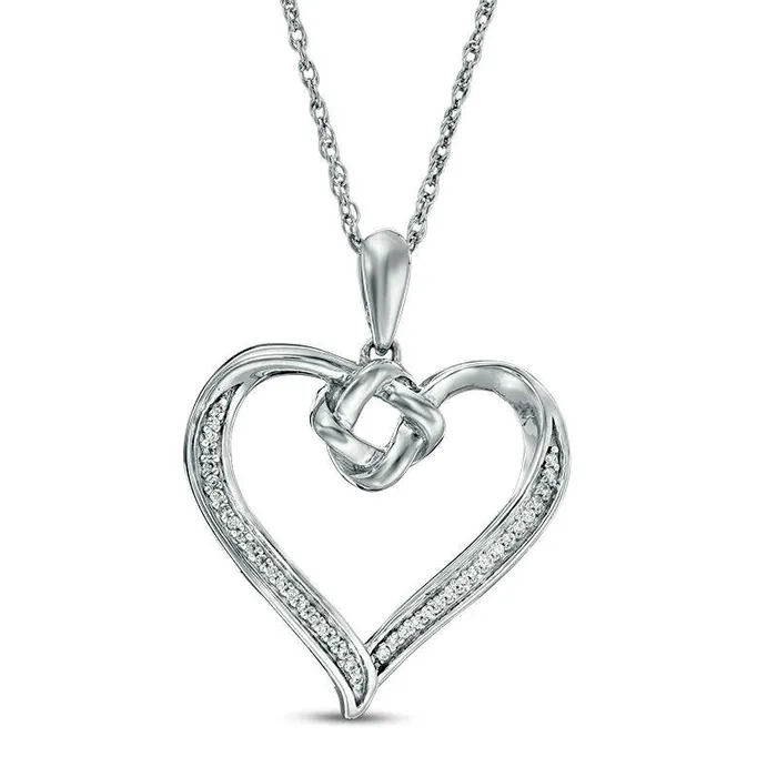 Goldia Necklaces 007 CT TW Natural Diamond Love Knot Heart Pendant in Sterling Silver Goldia Necklaces 007 CT TW Natural Diamond Love Knot Heart Pendant in Sterling Silver