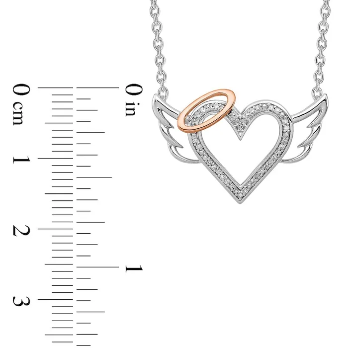 Goldia Necklaces 01 CT TW Natural Diamond Beaded Heart with Halo and Angel Wings Necklace in Sterling Silver and 10K Rose Gold Goldia Necklaces 01 CT TW Natural Diamond Beaded Heart with Halo and Angel Wings Necklace in Sterling Silver and 10K Rose Gold