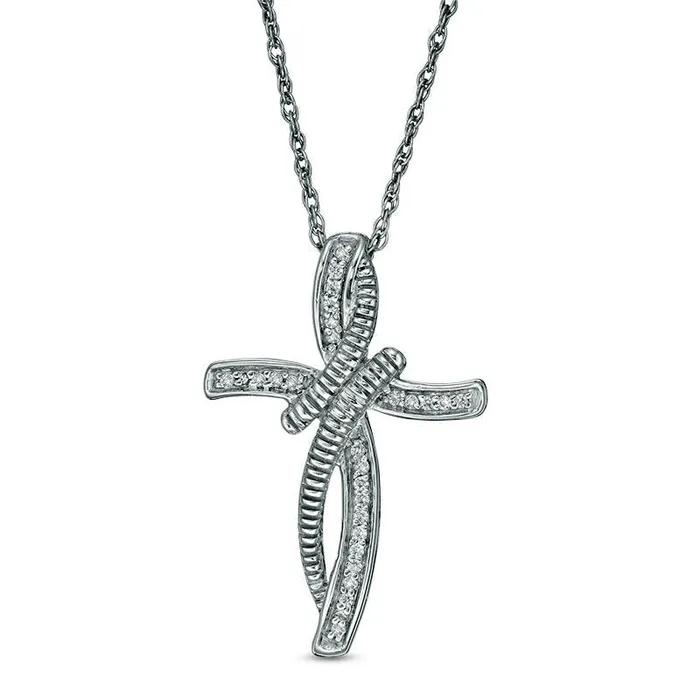 Goldia Necklaces 01 CT TW Natural Diamond Bypass Cross Pendant in Sterling Silver Goldia Necklaces 01 CT TW Natural Diamond Bypass Cross Pendant in Sterling Silver