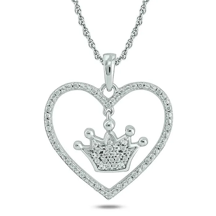 Goldia Necklaces 01 CT TW Natural Diamond Heart Outline with Crown Drop center Pendant in 10K White Gold Goldia Necklaces 01 CT TW Natural Diamond Heart Outline with Crown Drop center Pendant in 10K White Gold