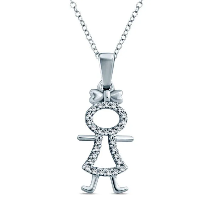 Goldia Necklaces 01 CT TW Natural Diamond Little Girl Pendant in Sterling Silver Goldia Necklaces 01 CT TW Natural Diamond Little Girl Pendant in Sterling Silver