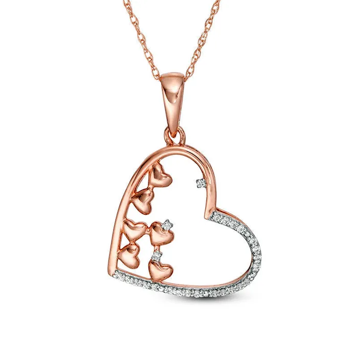 Goldia Necklaces 01 CT TW Scattered Natural Diamond Tilted Heart Outline Pendant in 10K Rose Gold Goldia Necklaces 01 CT TW Scattered Natural Diamond Tilted Heart Outline Pendant in 10K Rose Gold