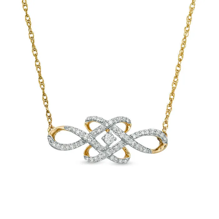 Goldia Necklaces 02 CT TW Natural Diamond Woven Knot Necklace in 10K Yellow Gold 17 Goldia Necklaces 02 CT TW Natural Diamond Woven Knot Necklace in 10K Yellow Gold 17