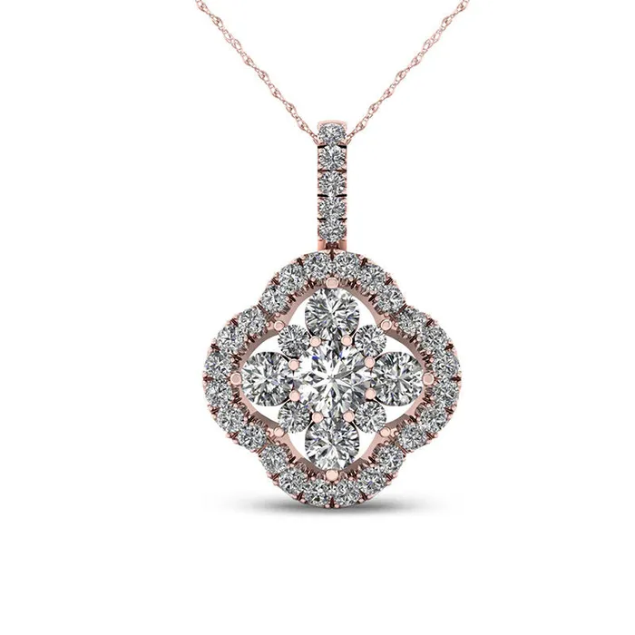 Goldia Necklaces 038 CT TW Natural Diamond Clover Frame Pendant in 10K Rose Gold Goldia Necklaces 038 CT TW Natural Diamond Clover Frame Pendant in 10K Rose Gold