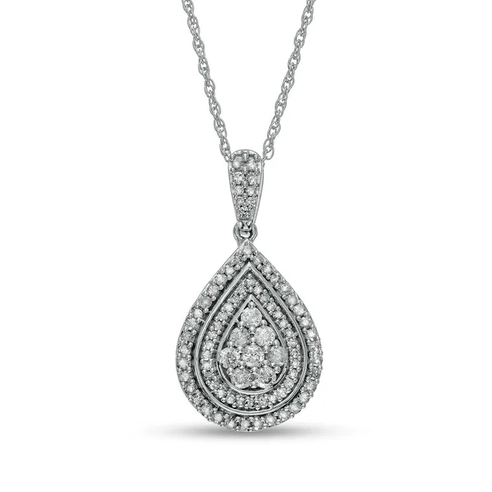 Goldia Necklaces 05 CT TW Composite Natural Diamond Teardrop Pendant in 10K White Gold Goldia Necklaces 05 CT TW Composite Natural Diamond Teardrop Pendant in 10K White Gold