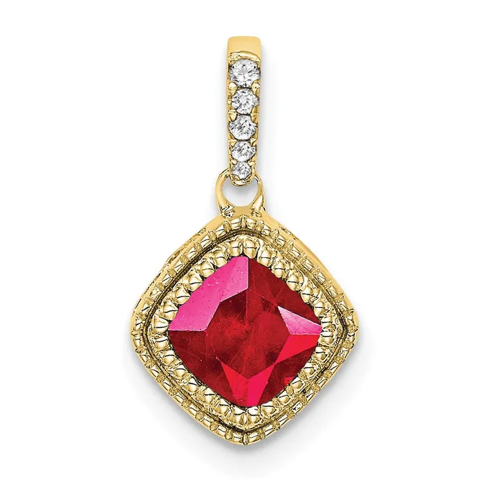 Goldia Necklaces 10K Yellow Gold Cushion Ruby and Real Diamond Pendant