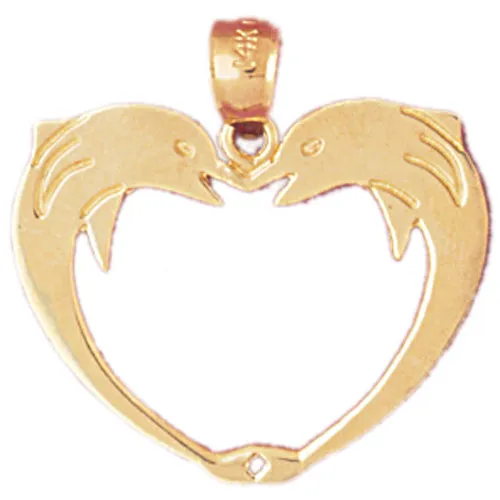 Goldia Necklaces 14K Gold Two Dolphins Heart Designer Pendant