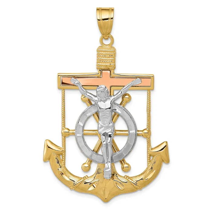 Goldia Necklaces 14k TriColor Gold Diamondcut wTextured Mariners Cross Pendant Goldia Necklaces 14k TriColor Gold Diamondcut wTextured Mariners Cross Pendant
