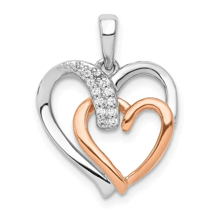 Goldia Necklaces 14k White and Rose Gold 120ct Real Diamond Double Heart Pendant Goldia Necklaces 14k White and Rose Gold 120ct Real Diamond Double Heart Pendant