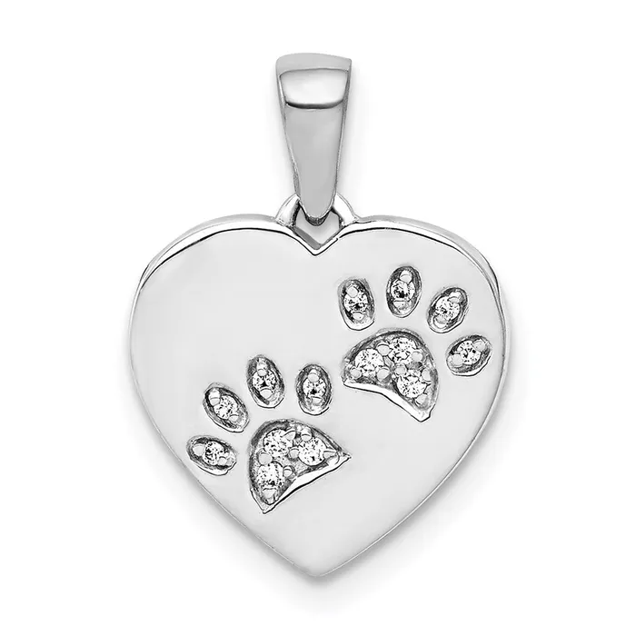 Goldia Necklaces 14k White Gold Real Diamond Paw Prints Heart Pendant