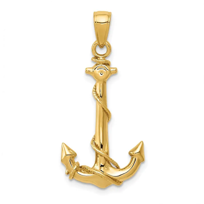 Goldia Necklaces 14k Yellow Gold 3D Anchor WRope Pendant