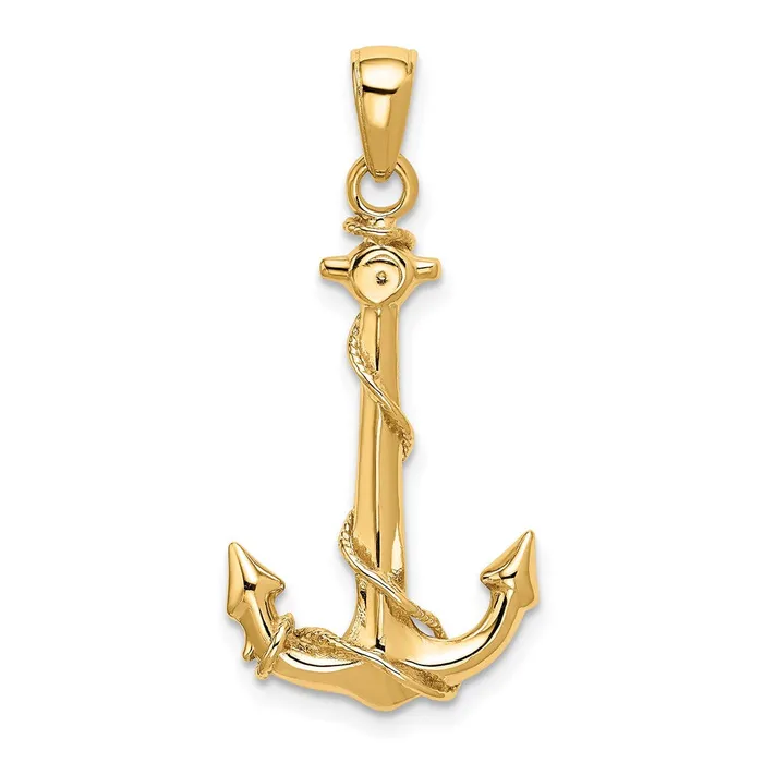 Goldia Necklaces 14k Yellow Gold 3D Anchor WRope Pendant