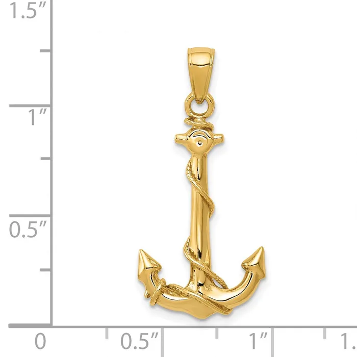 Goldia Necklaces 14k Yellow Gold 3D Anchor WRope Pendant
