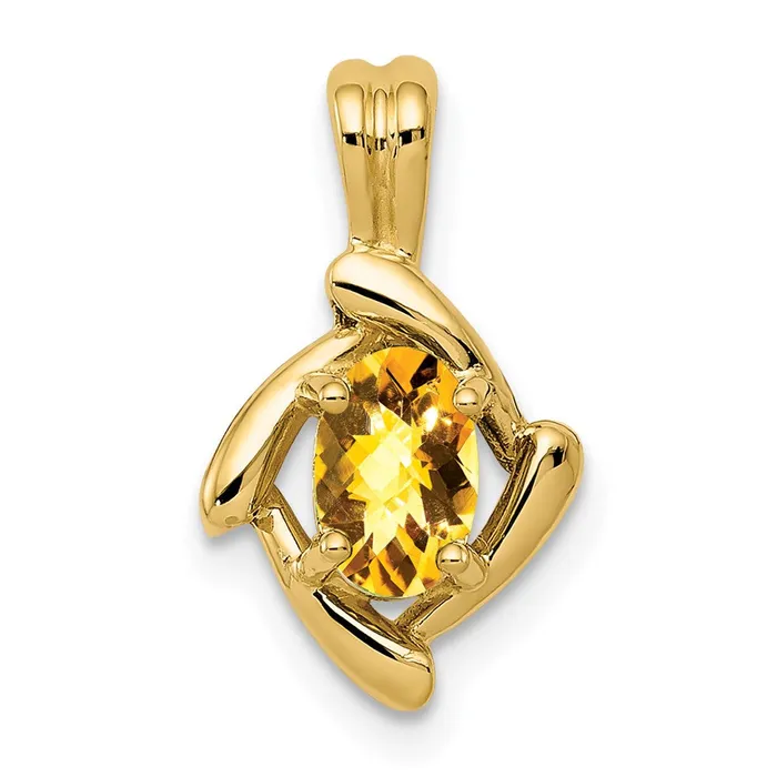 Goldia Necklaces 14K Yellow Gold 6x4mm Oval Citrine Checker Pendant