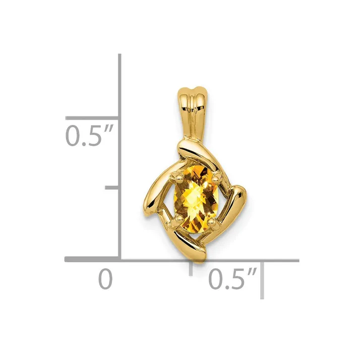 Goldia Necklaces 14K Yellow Gold 6x4mm Oval Citrine Checker Pendant
