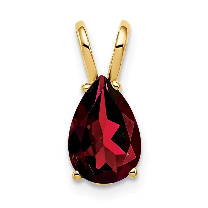 Goldia Necklaces 14K Yellow Gold 9x6mm Pear Garnet Checker pendant