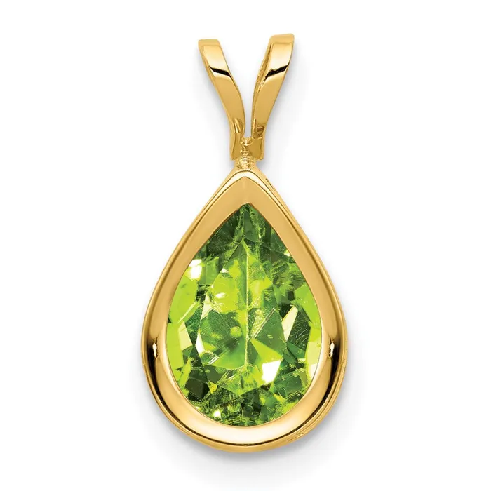 Goldia Necklaces 14K Yellow Gold 9x6mm Pear Peridot Checker bezel pendant
