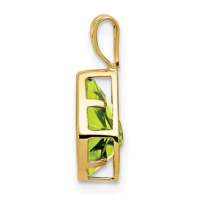 Goldia Necklaces 14K Yellow Gold 9x6mm Pear Peridot Checker bezel pendant