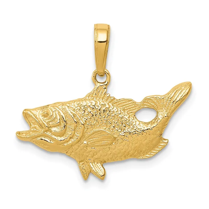 Goldia Necklaces 14k Yellow Gold Open Mouthed Bass Fish Pendant