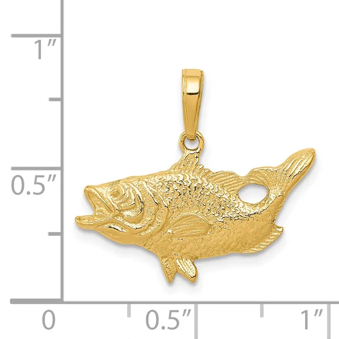 Goldia Necklaces 14k Yellow Gold Open Mouthed Bass Fish Pendant