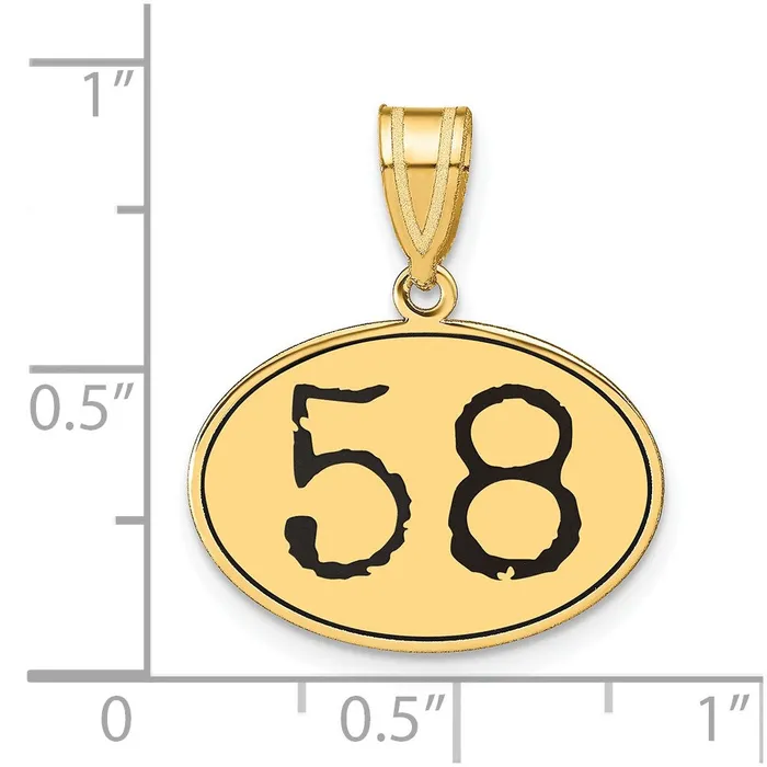 Goldia Necklaces 14k Yellow Gold Polished Number 58 Black Enamel Oval Pendant