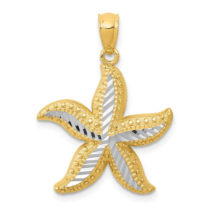 Goldia Necklaces 14k Yellow Rhodium Gold with White Rhodium Diamondcut Starfish Pendant Goldia Necklaces 14k Yellow Rhodium Gold with White Rhodium Diamondcut Starfish Pendant
