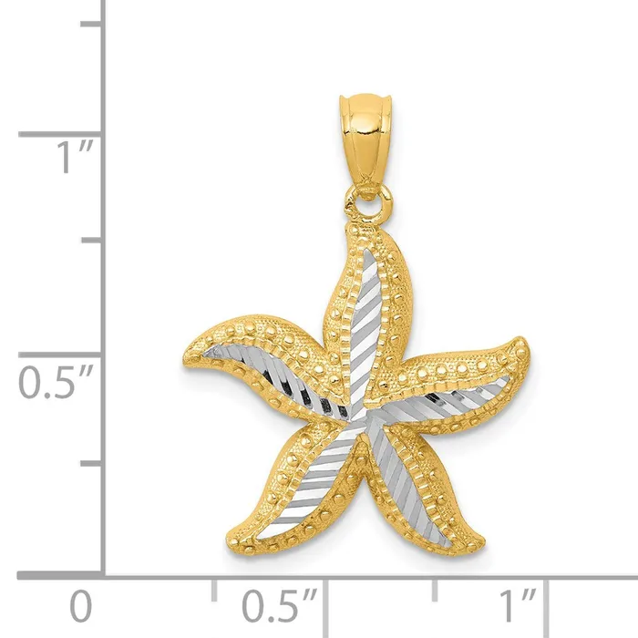 Goldia Necklaces 14k Yellow Rhodium Gold with White Rhodium Diamondcut Starfish Pendant