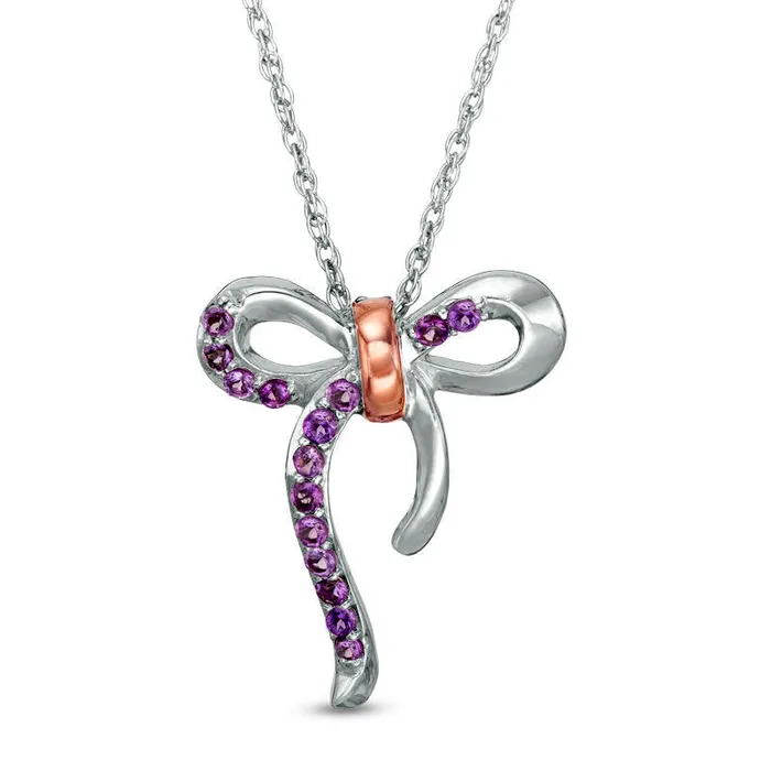 Goldia Necklaces Amethyst Bow Necklace in Sterling Silver and 10K Rose Gold