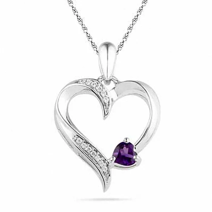 Goldia Necklaces HeartShaped Amethyst and Natural Diamond Accent Heart Pendant in Sterling Silver Goldia Necklaces HeartShaped Amethyst and Natural Diamond Accent Heart Pendant in Sterling Silver
