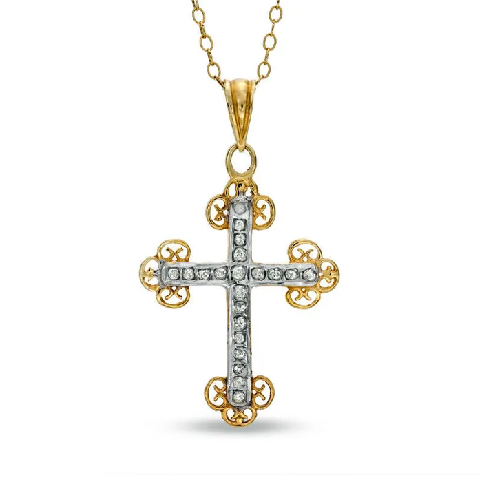 Goldia Necklaces Natural Diamond Fascination Antique VintageStyle Cross Pendant in Sterling Silver and 18K Gold Plate Goldia Necklaces Natural Diamond Fascination Antique VintageStyle Cross Pendant in Sterling Silver and 18K Gold Plate